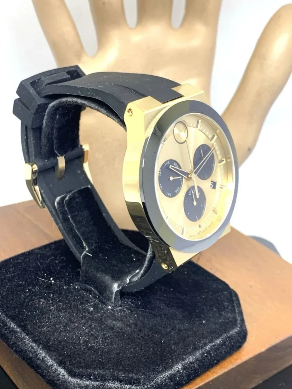Movado Men's Watch 3600895 Bold Black Gold Swiss Quartz Chronograph Rubber 44mm